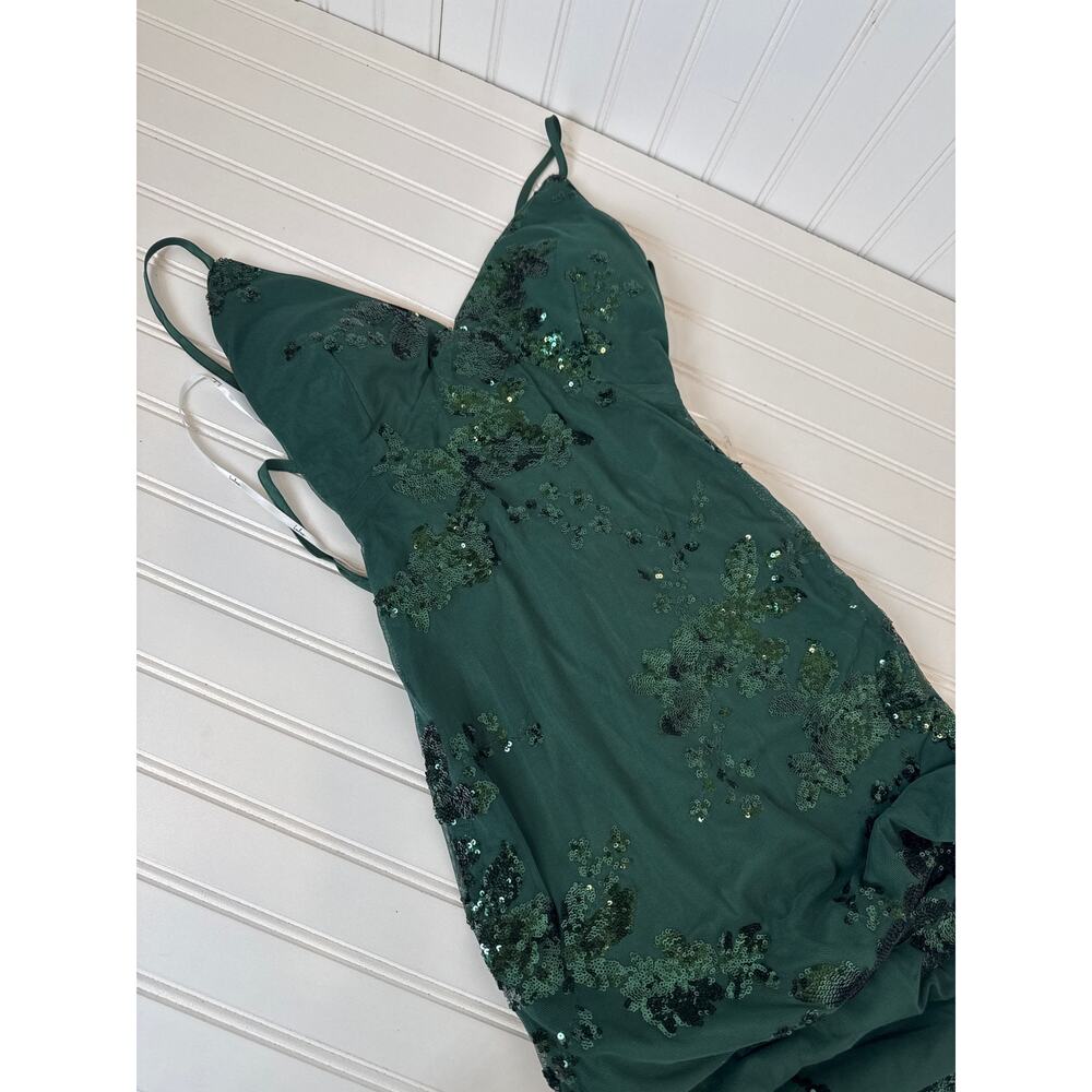 NWT Lulus Valhalla Forest Green Sequin Lace-Up Maxi Dress Glam Holiday Size M - Picture 5 of 10